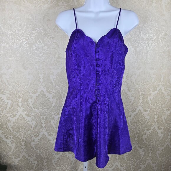 Victoria's Secret Size P Purple Jacquard Chemise Adjustable Straps Button Front - Picture 1 of 10